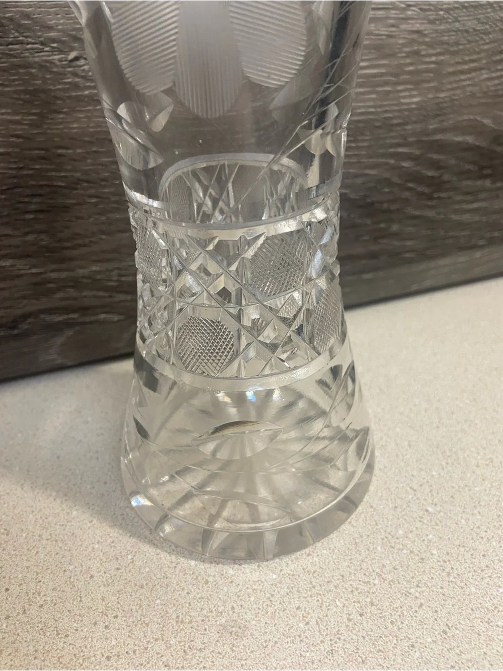 8” Antique American Brilliant Period Cut Glass Hourglass Vase Daisy Pattern